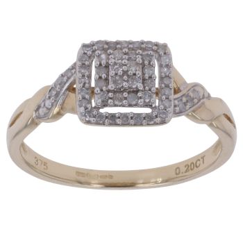 9ct Yellow Gold 0.20ct Single Cut Diamond Cluster Ring