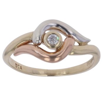 9ct Yellow White and Rose Gold 0.05ct Brilliant Cut Diamond Solitaire Ring