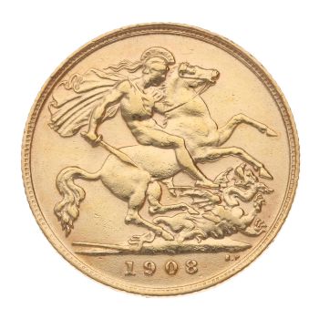 1908 Edward VII Large Head UK Half Sovereign Coin
