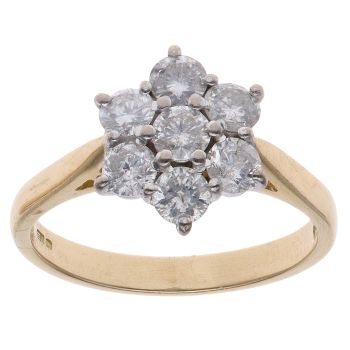 18ct Yellow Gold 1.00ct Brilliant Cut Diamond Daisy Cluster Ring