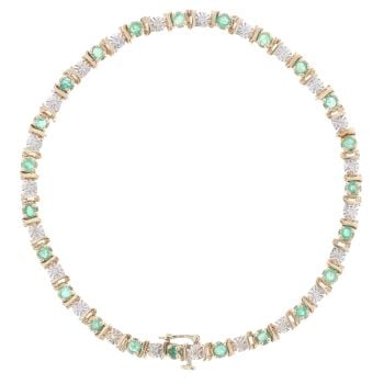 9ct Yellow Gold 0.07ct Diamond And Emerald Bracelet 7.5"