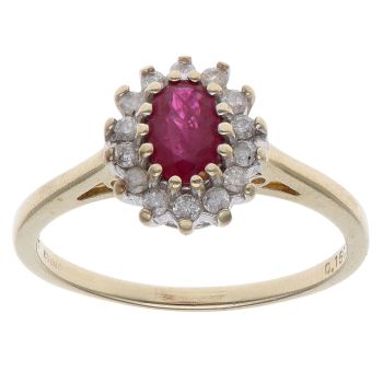 9ct Yellow Gold 0.15ct Diamond and Ruby Cluster Ring