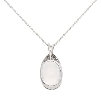 9ct White Gold 0.05ct Diamond and Moonstone Pendant and Chain 18"