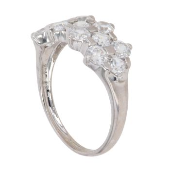 14ct White Gold Cubic Zirconia Three Row Ring