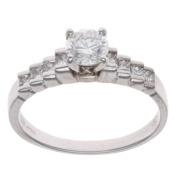18ct White Gold 0.65ct Brilliant And Princess Cut Diamond Solitaire Ring