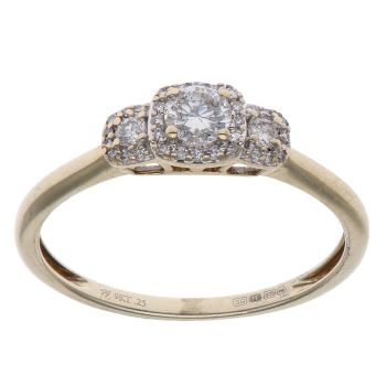 9ct Yellow Gold 0.25ct Brilliant Cut Diamond Triple Cluster Ring