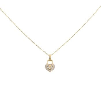 Gold Plated Silver Cubic Zirconia Heart Padlock Pendant And Chain 18"