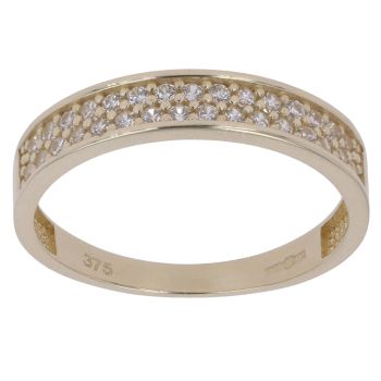 9ct Yellow Gold Cubic Zirconia Two Row Half Eternity Ring