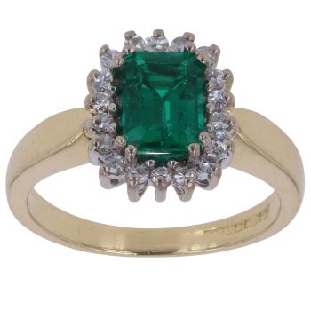 18ct Yellow Gold 0.20ct Brilliant Cut Diamond and Created Emerald Cluster Ring