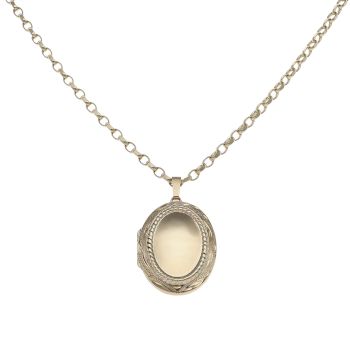 9ct Yellow Gold Patterned Oval Locket and Chain 22"