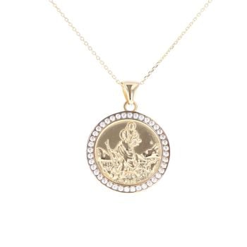 9ct Yellow And White Gold St George/Chris Cubic Zirconia Pendant And Chain 18"