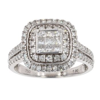 18ct White Gold 1.00ct Diamond Cluster Ring