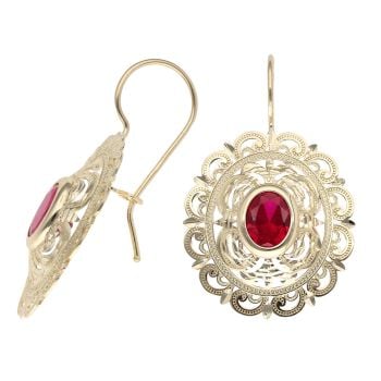 14ct Yellow Gold Red Gemstone Fancy Drop Earrings