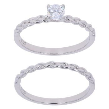 Silver Cubic Zirconia Twisted Solitaire Ring