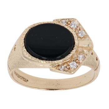 9ct Yellow Gold Onyx Fancy Buckle Ring