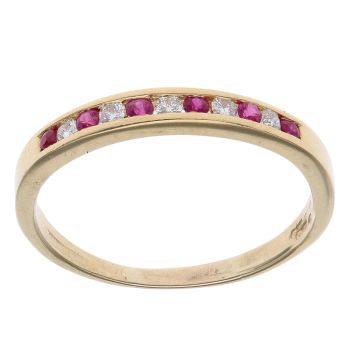 14ct Yellow Gold 0.15ct Diamond and Ruby Half Eternity Ring