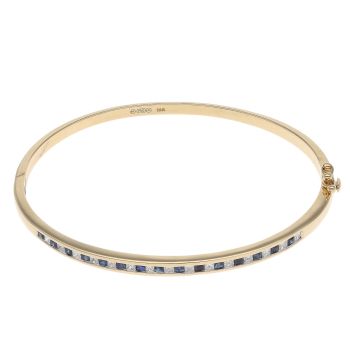 18ct Yellow Gold 0.75ct Princess Cut Diamond and Sapphire Bangle