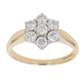 18ct Yellow Gold 0.90ct Brilliant Cut Diamond Cluster Ring
