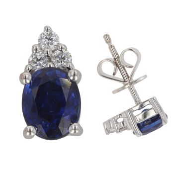 18ct White Gold 0.10ct Diamond And Sapphire Stud Earrings