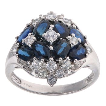 9ct White Gold Cubic Zirconia and Sapphire Cluster Ring