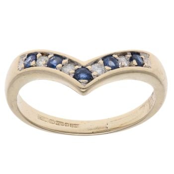 9ct Yellow Gold 0.05ct Diamond and Sapphire Wishbone Ring