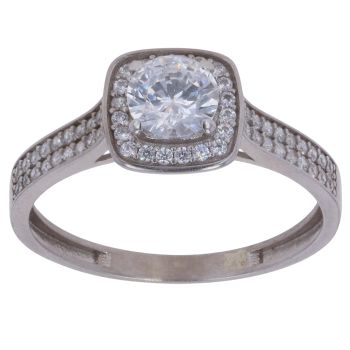 9ct White Gold Cubic Zirconia Solitaire Fancy Ring