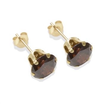9ct Yellow Gold Brown Cubic Zirconia Stud Earrings 7mm