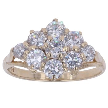 9ct Yellow Gold Cubic Zirconia Cluster Ring