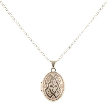 9ct Yellow Gold Patterned Locket Pendant and Chain 18"