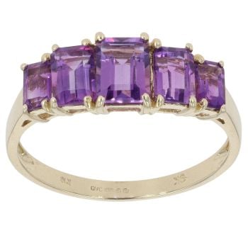 9ct Yellow Gold Amthyst Five Stone Ring