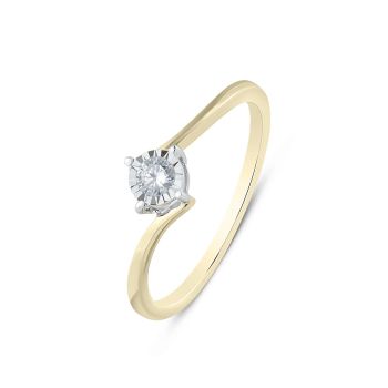 9ct Yellow Gold Diamond Illusion Solitaire Ring G VS And Lab Grown