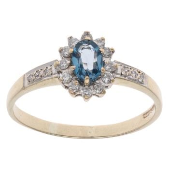 9ct Yellow Gold 0.20ct Diamond and Blue Topaz Cluster Ring