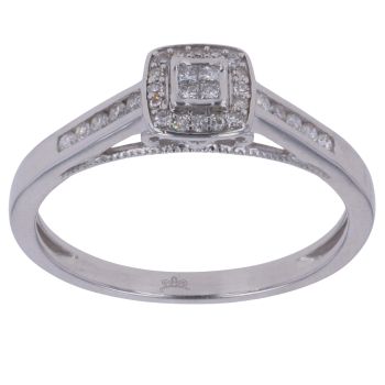 9ct White Gold 0.25ct Princess and Brilliant Cut Diamond Cluster Ring