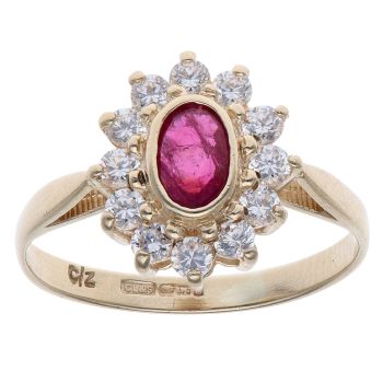 9ct Yellow Gold Cubic Zirconia and Ruby Cluster Ring