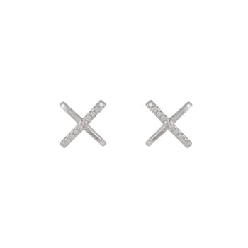 Sterling Silver Orbit Cross Cubic Zirconia Stud Earrings