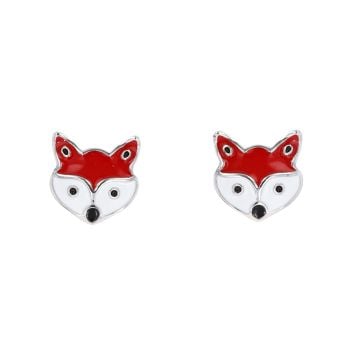 Silver Enamelled Fox Stud Earrings