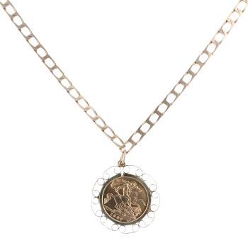 9ct Yellow Gold 1907 Edward VII Half Sovereign Coin Pendant and Chain 20"