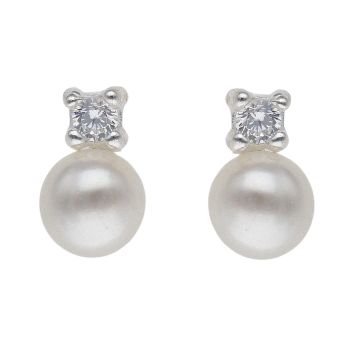 Silver Cubic Zirconia and Pearl Stud Earrings By Icesia