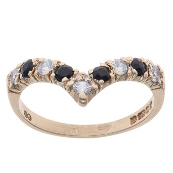 9ct Yellow Gold Cubic Zirconia and Sapphire Wishbone Ring
