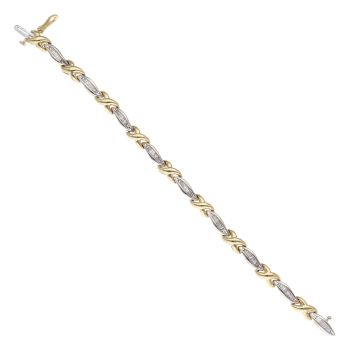 18ct Yellow and White Gold 1.20ct Baguette Cut Diamond Bracelet 6.5"