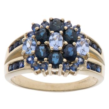 9ct Yellow Gold Multi Blue Gemstone Cluster Ring