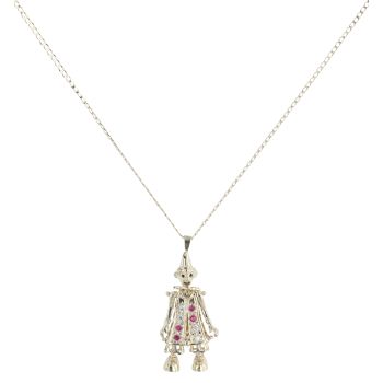 9ct Yellow Gold Multi Gemstone Clown Pendant and Chain 18"
