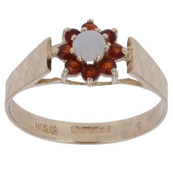 9ct Yellow Gold Garnet and Opal Cluster Ring