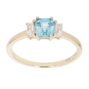 9ct Yellow Gold Blue Topaz And Cubic Zirconia Dress Ring