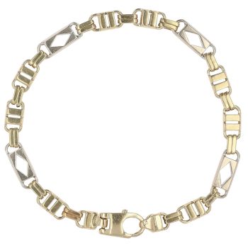 9ct Yellow and White Gold Fancy Bar Bracelet 7.5"
