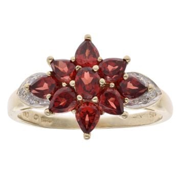 9ct Yellow Gold 0.05ct Diamond and Garnet Cluster Ring