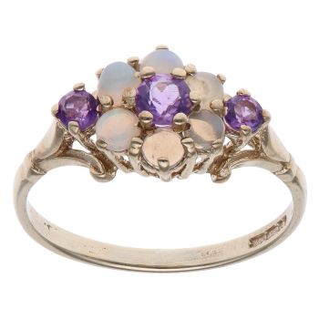 9ct Yellow Gold Amethyst and Opal Cabochon Cluster Ring