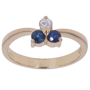 18ct Yellow Gold 0.10ct Diamond and Sapphire Trefoil Ring