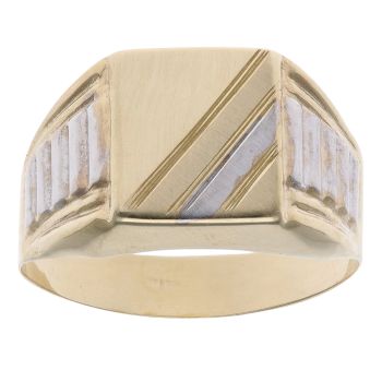 14ct Yellow and White Gold Patterned Signet Ring