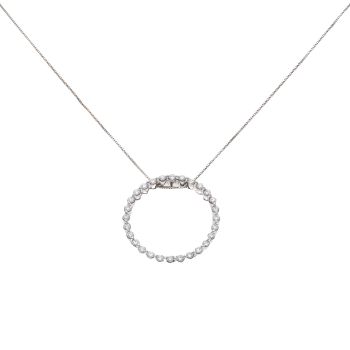 18ct White Gold 0.60ct Brilliant Cut Diamond Circle Pendant and Chain 18"